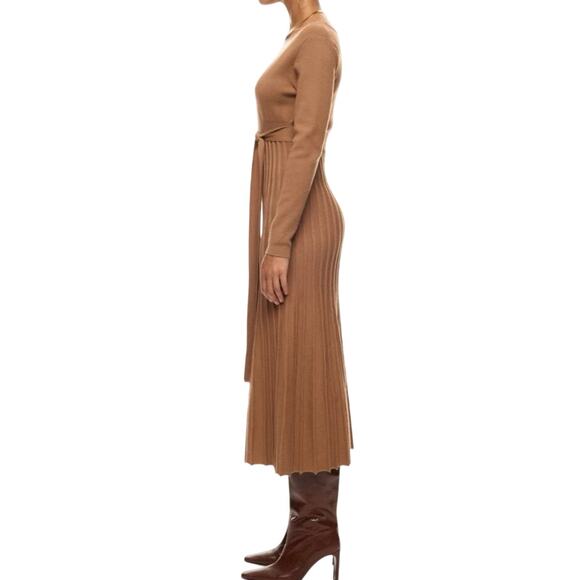 Area Stars Camel Brown Knit Wrap Dress Long Sleeve Ribbed Midi Women’s Small - Picture 5 of 10